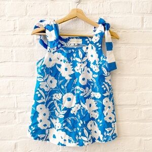 Brooke Wright Designs || Tie Shoulder Floral Top Contrast‎ Tank Blue XS